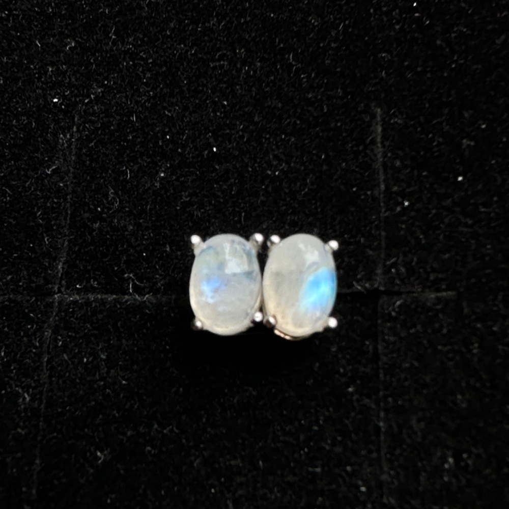 Moonstone stud earrings natural s925 blue flash